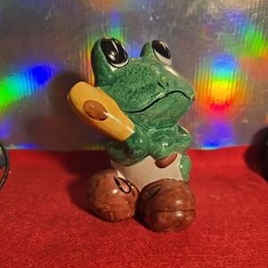 040126 Vintage Frog With Baseball Bat Savings Bank Painted Ceramic Justen 1980s